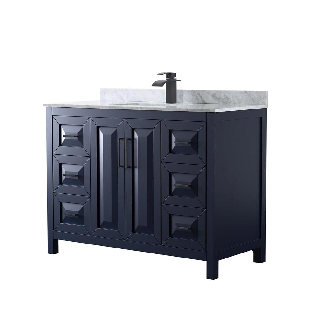 Daria 48 in. W x 22 in. D x 35.75 in. H Single Bath Vanity in Dark Blue with White Carrara Marble Top price history on PriceWatchPro