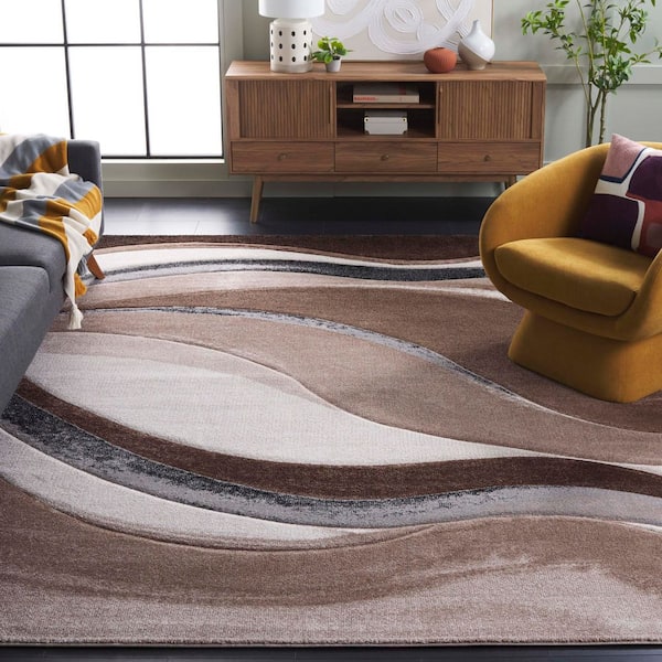 Hollywood 9 ft. x 12 ft. Brown/Ivory Gradient Waves Area Rug