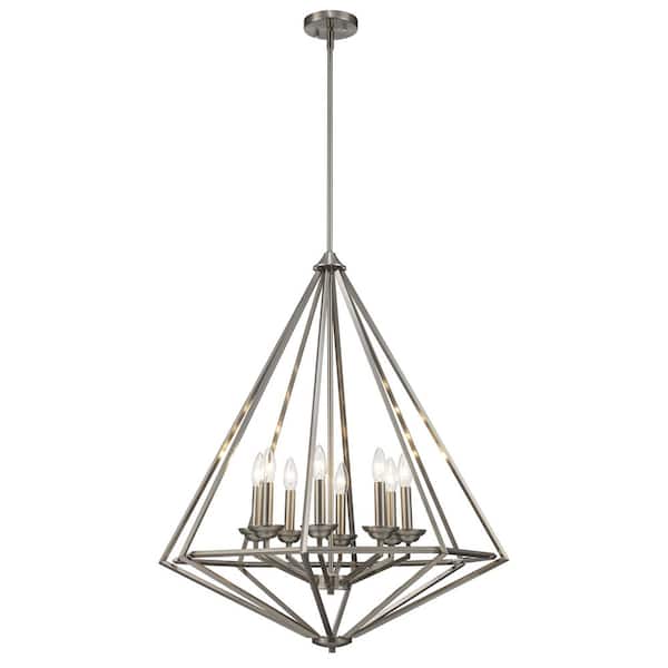 Home Decorators Collection Hubley 8-Light Triangular Brushed Nickel Chandelier Light Fixture with Metal Cage Shade