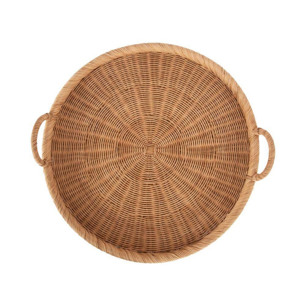 Natural Woven Rattan Round Tray with Handles, 23 Inch