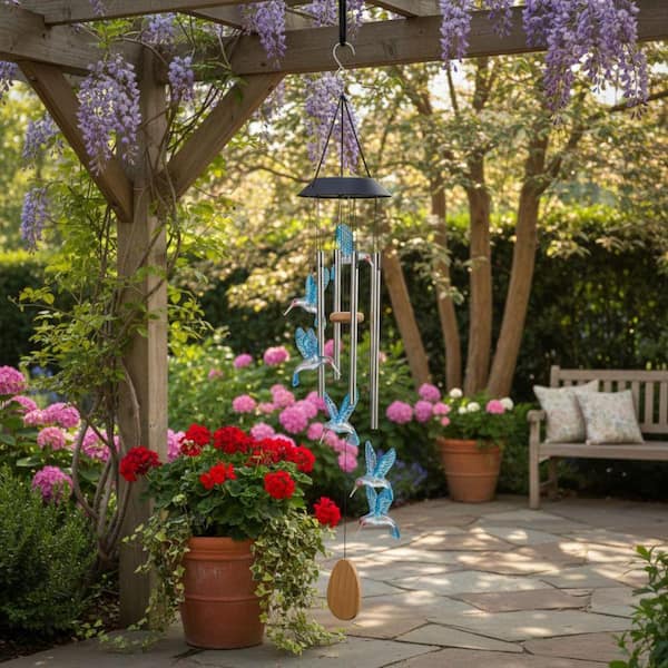 ピンクアゼツライト 台座付き アメジスト ファイヤー デンドリ 共生 水晶 Blue Hummingbird Solar Wind Chimes for Outside D09C3H5C35 - The