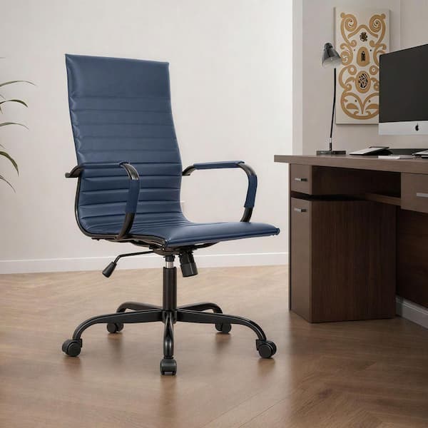Harris High Back Leather Desk Swivel Armrests Modern Adjustable Executive Conference Chair for Office and Home (Blue)