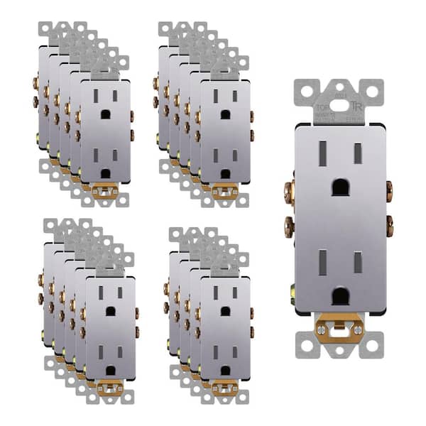 ENERLITES 15 Amp Decorator Duplex Outlet Receptacle, Tamper Resistant, Silver (20-Pack)