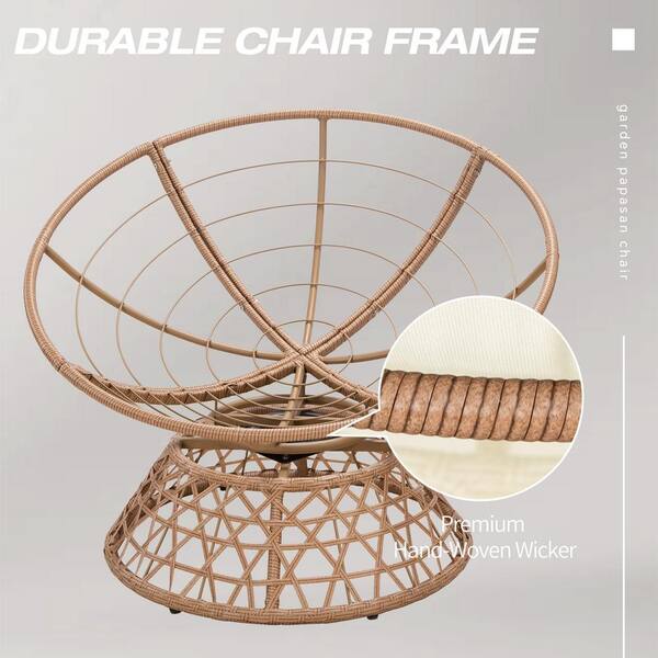 Wicker Outdoor Lounge Chair Papasan Chair with Blue Cushion and