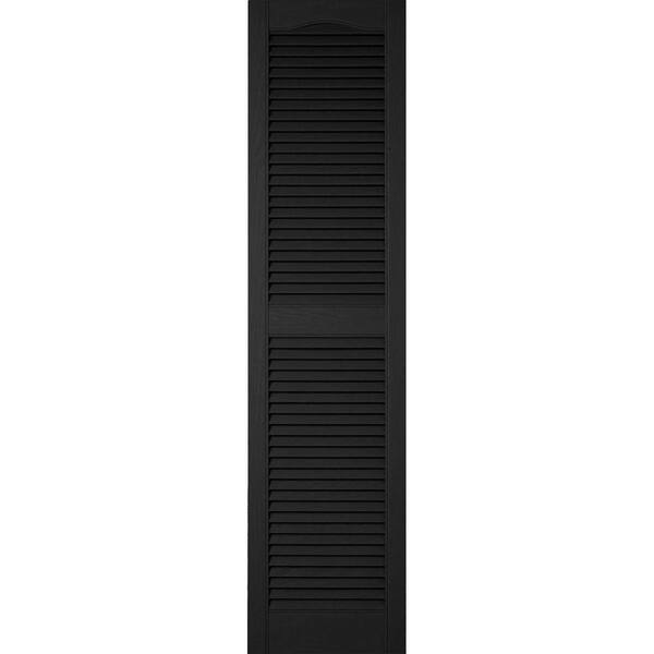 Ekena Millwork 12 in. x 96 in. Lifetime Vinyl Custom Cathedral Top Center Mullion Open Louvered Shutters Pair Black