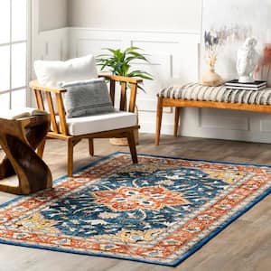 Zuri Bold Floral Machine Washable Blue 5 ft. x 8 ft. Area Rug