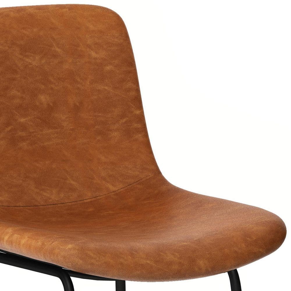 Contemporary Camel Brown Faux Leather Counter Stool with Black Metal Base