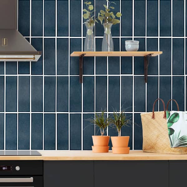 Bay Blue 4 in. x 12 in. Glossy Ceramic Subway Wall Tile (4.95 sq. ft./Case)