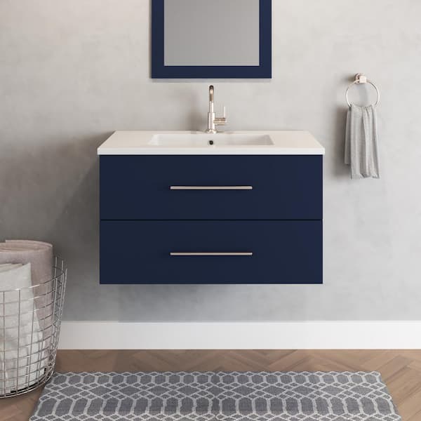Napa 36 in. W x 20 in. D Single Sink Bathroom Vanity Wall Mounted in Navy Blue with Acrylic Integrated Countertop