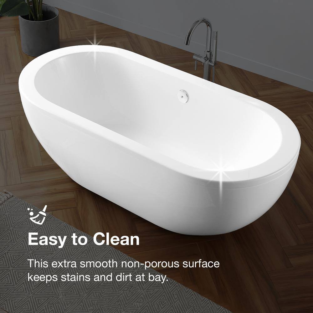 75'' White Acrylic Freestanding Soaking Bathtub
