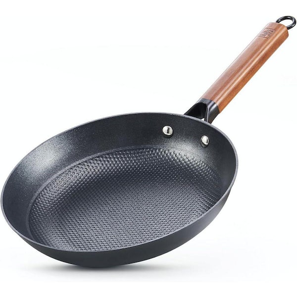 10 in. Cast Iron Nonstick Frying Pan Skillet with Detachable Acacia Wooden Handle, Honeycomb Non Stick Omelet Egg Pan
