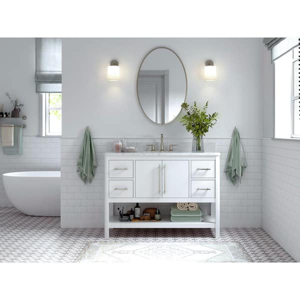 Home Decorators Collection Glovemont 48 in. W x 22 in. D x 39 in. H Single Sink Freestanding Bath Vanity in White with Carrara Marble Top