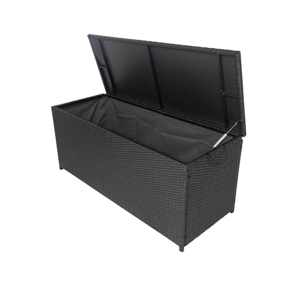 113 Gal. Wicker Patio Deck Boxes with Lid, Outdoor Storage Container Bin Ch