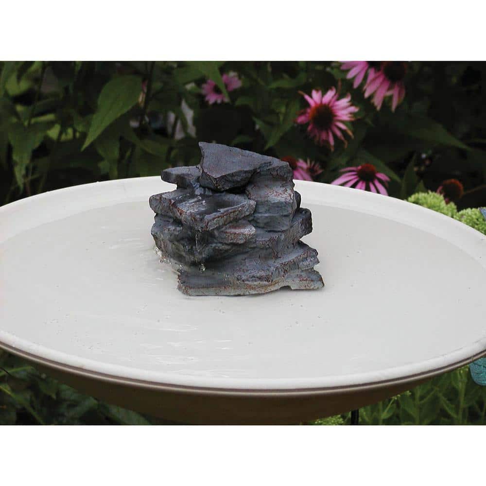 Gray Resin Layered Waterfall Rock Bird Bath Accessory
