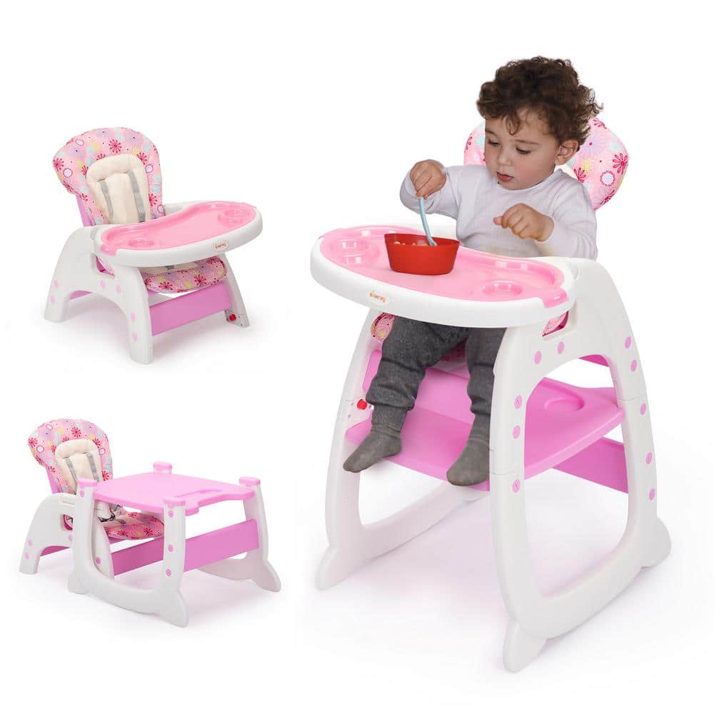 Nyeekoy 3-in-1 Convertible Toddler High Chair Table Baby Booster Seat with Feeding Tray, Pink -  TH17H0216