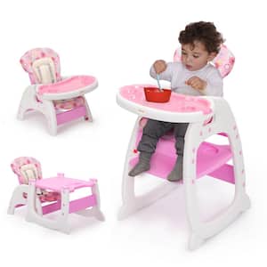 3-in-1 Convertible Toddler High Chair Table Baby Booster Seat with Feeding Tray, Pink