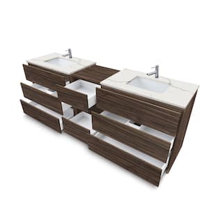 Element 92 in. W x 22 in. D x 35 in. H Double Sink Bath Vanity in Dark Walnut withCalacatta White Quartz Top Single Hole