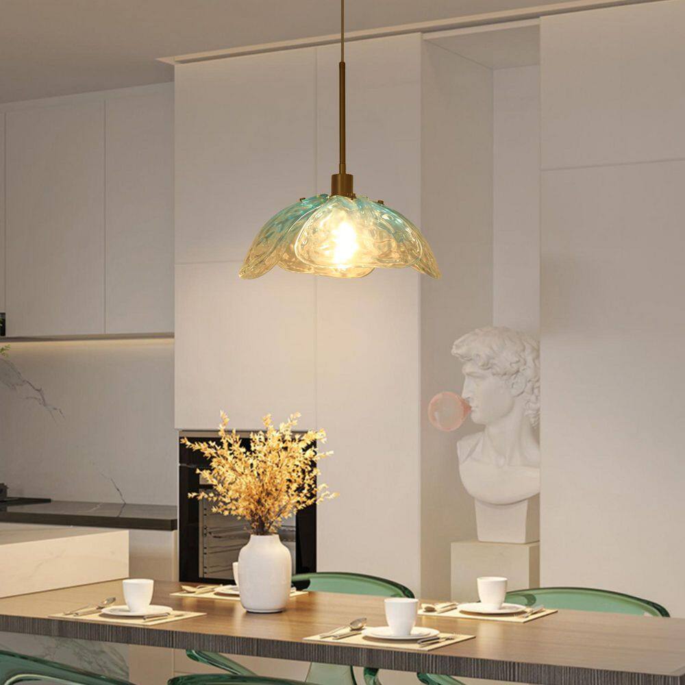 1-Light Brass & Blue Dimmable Vintage Glass Pendant Light with Flower Shade For Kitchen Island Dining Room price history on PriceWatchPro