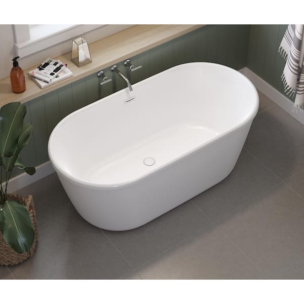 Griffin 64 in. x 298 in. Acryl Freestanding Center Drain Soaking Bathtub in White with White Skirt