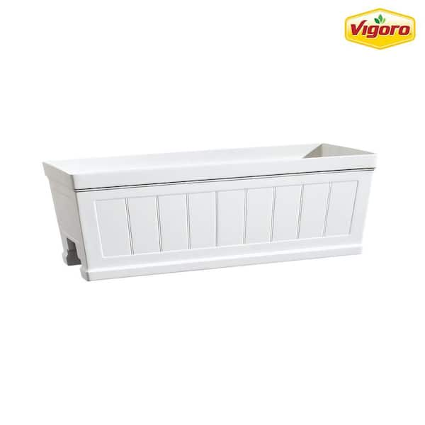 Vigoro 28 in. Eden Medium White Resin Window Box Rail Planter (28 in. L x 12 in. W x 12 in. H)