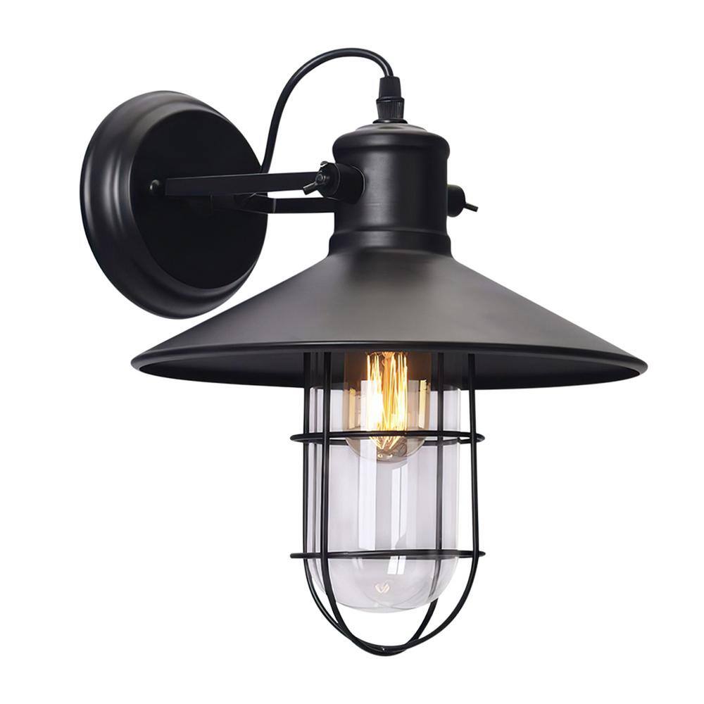 HUOKU El campo 1-Light Black Indoor/Outdoor Cottage Wall Lantern Sconce ...