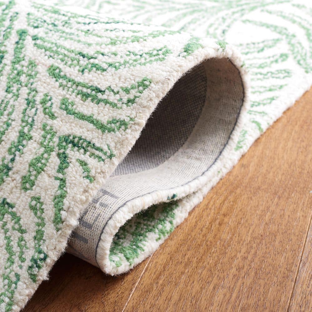 Ivory & Green Handmade Tufted Abstract Wool-Silk Blend Rug 4' x 6'