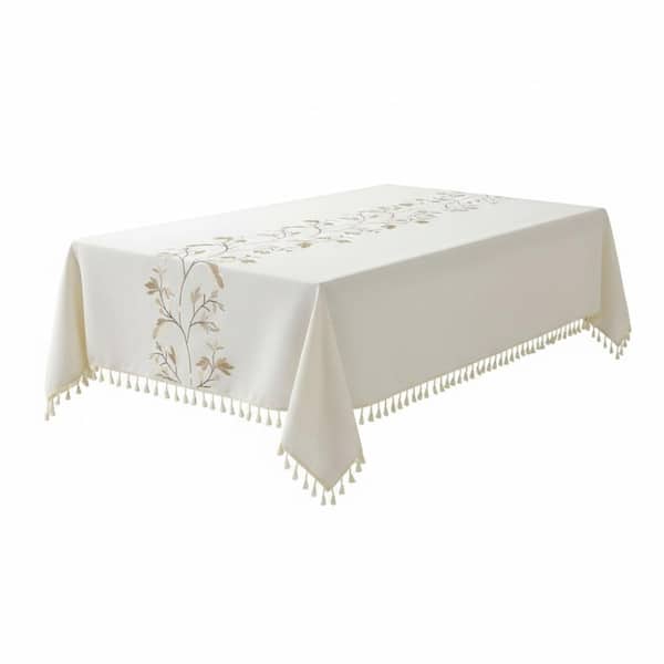 55 in. W x 102 in. L Beige Floral Cotton Blend Tablecloth