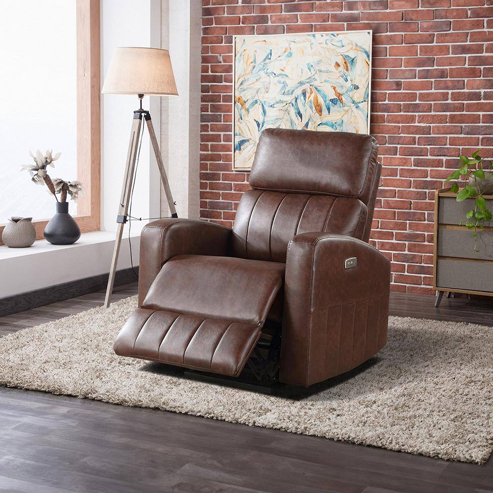 Brown Faux Leather Power Lift Recliner with Wood Frame
