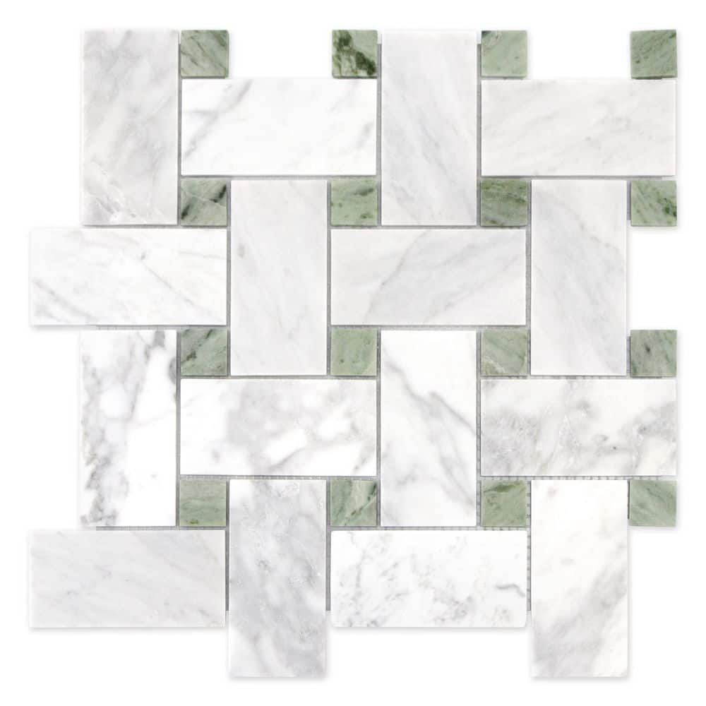 Basketweave Carrara White and Green 12 in. x 12 in. Honed Marble Floor and Wall Mosaic Tile (4.84 sq. ft. /Case) price history on PriceWatchPro