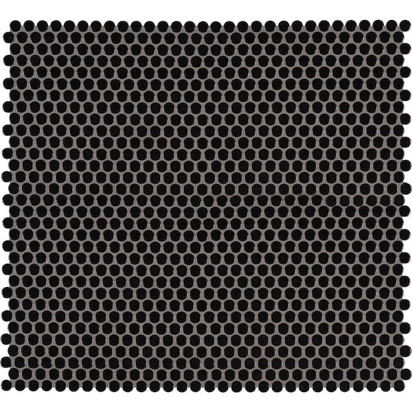 MSI Black Penny Round 11.57 in. x 12.4 in. x 10mm Glossy Porcelain Mesh-Mounted Mosaic Tile (19.93 sq. ft. / case)
