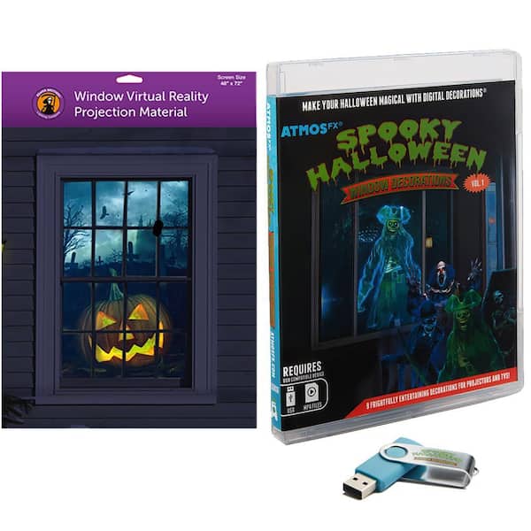 Spooky Halloween Digital Decoration Kit Include 8 AtmosFX Video Effects for Halloween 48 in. x 72 in. Projection Screen