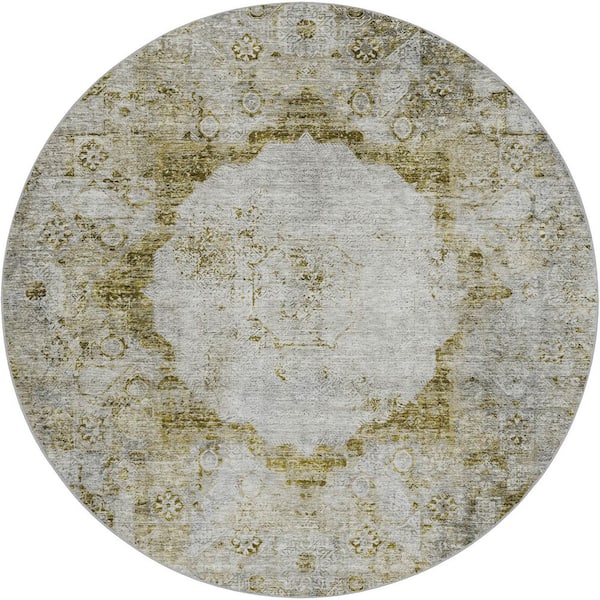Dream Shag Premium Machine Washable Abstract ADS675 Taupe 8 ft. x 8 ft. Round Rug