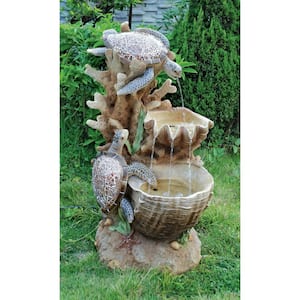 Turtle Cove Cascading Stone Bonded Resin Sculptural Fountain