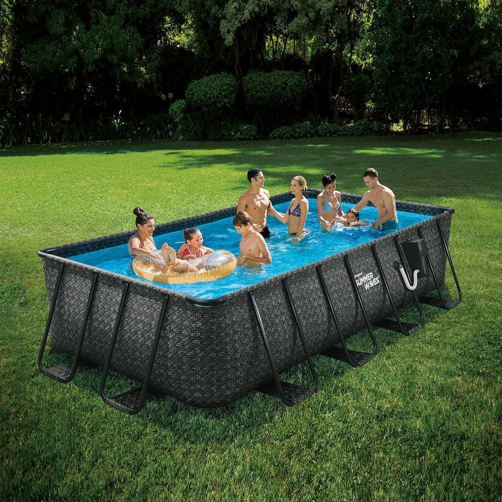 Summer Waves 16' Dark Herringbone Rectangular Pool with Filter and Pump
