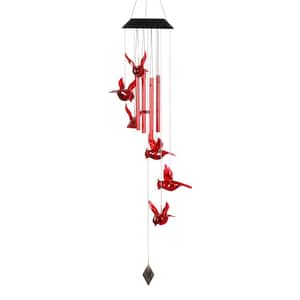 5 in. x 26 in. Solar Cascading Red Cardinal with Color Changing LED lights, Plastic Wind Chimes