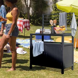 Outdoor Aluminum Grill Island in Grey Wall Hanging, Freestanding Grill Storage Cabinet with Protective Cover for BBQ