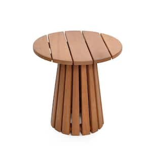 17.72 in. Brown Round Outdoor End Table with Wood Table Top