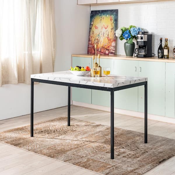 CAJON Modern White Wood Table Top 47 in. in 4-legs Rectangle Dining Table, (Seats 4)