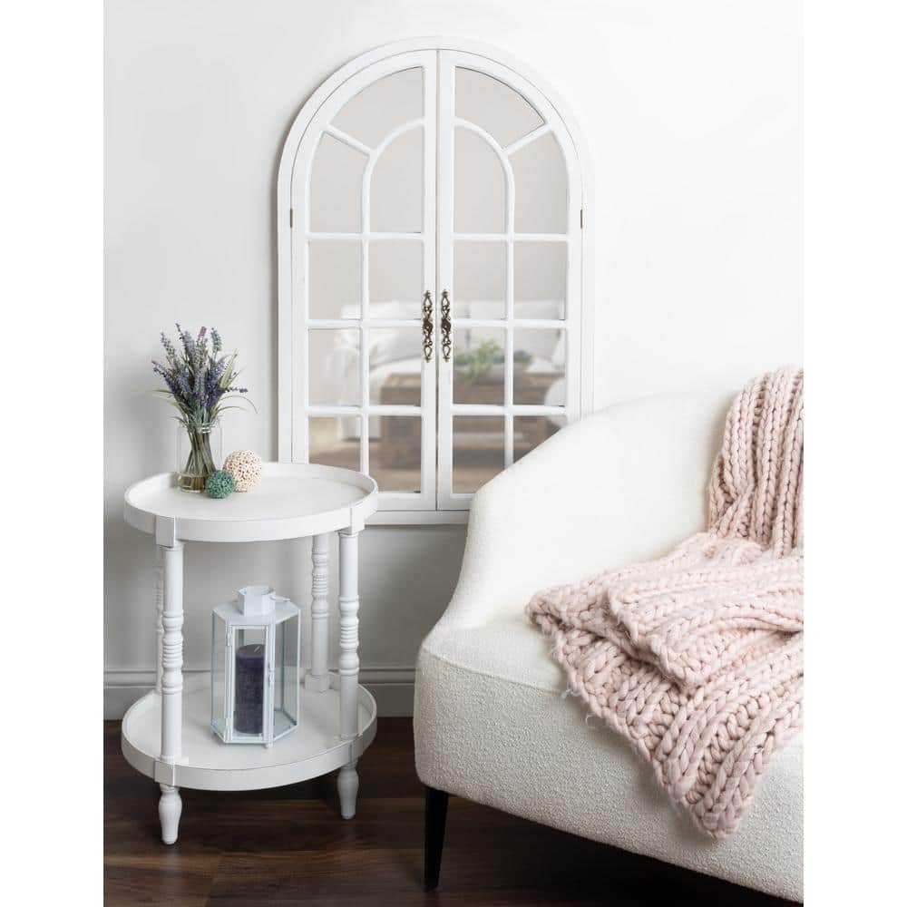 Rustic White Wood Windowpane Arch Vanity Mirror