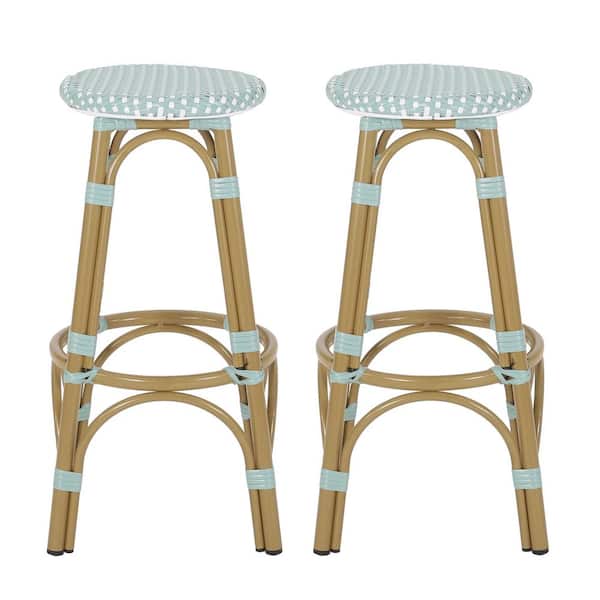 Noble House Wilbur Aluminum and Wicker Outdoor Patio Bar Stool (2-Pack)