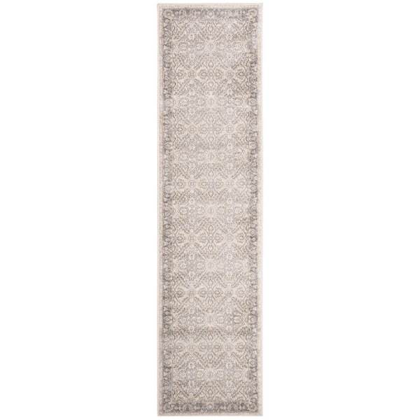 SAFAVIEH Brentwood Cream/Gray 2 ft. x 20 ft. Antique Floral Border Runner Rug