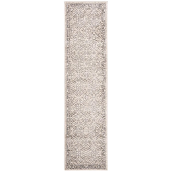 SAFAVIEH Brentwood Cream/Gray 2 ft. x 8 ft. Antique Floral Border Runner Rug