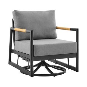 Royal Aluminum and Teak Outdoor Glider with Dark Grey Cushions