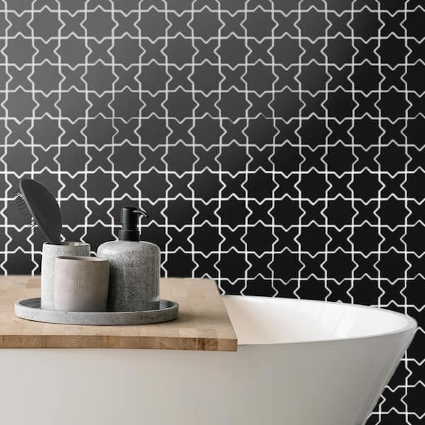 Metro 2 in. Star Matte Black with Black Cross 12 in. x 12 in. Porcelain Floor and Wall Mosaic Tile (10.0 sq. ft. /Case)