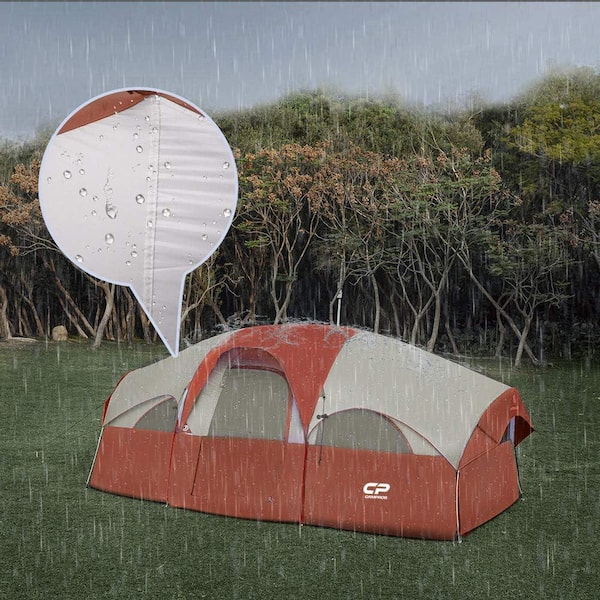 Unbranded Red 6-Person-Camping- Tents Waterproof Windproof Family Tent Top Rainfly, 4 Large Mesh Windows Double Layer Carry Bag