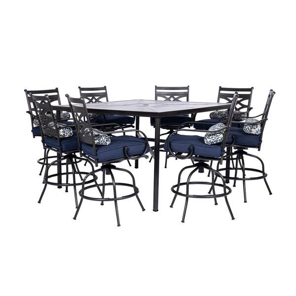 9 Piece Steel Outdoor Dining Set, Outdoor Counter Height Table And Swivel Chairs