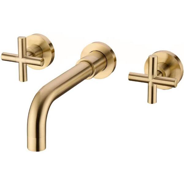 Morandi Grey Lincoln 10.23 in. Width Single Hole Double-Handle Wall Mounted Bathroom Faucet in Brushed Gold