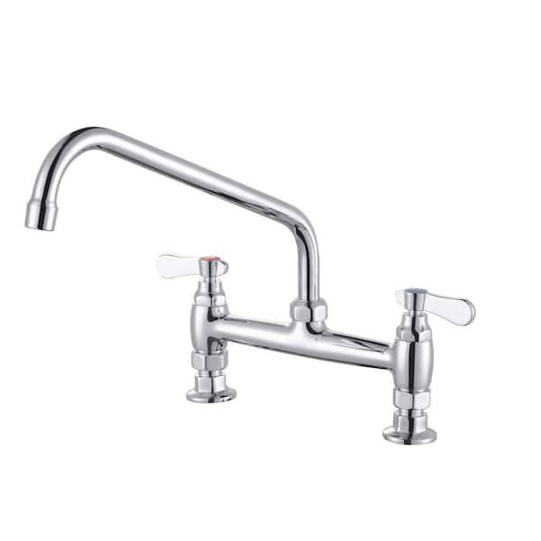 Double Handle Deck Mounted Standard Kitchen Faucet, Commercial Faucet with 12 in. Long Spout in Polished Chrome