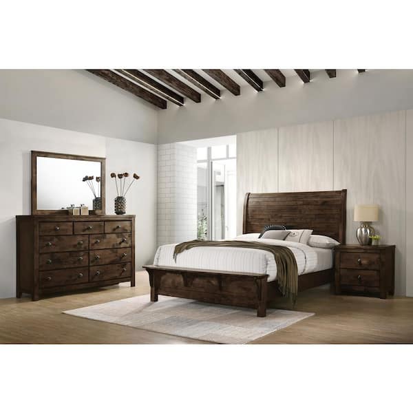 New Classic Furniture Blue Ridge 4-Piece Rustic Gray King Wood Bedroom Set (Bed, Dresser, Mirror, Nightstand)