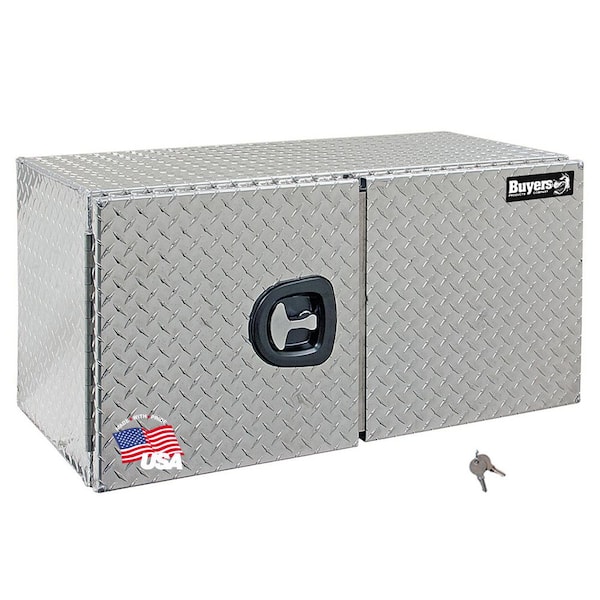24 in. x 24 in. x 60 in. Diamond Plate Tread Aluminum Underbody Truck Tool Box with Barn Door